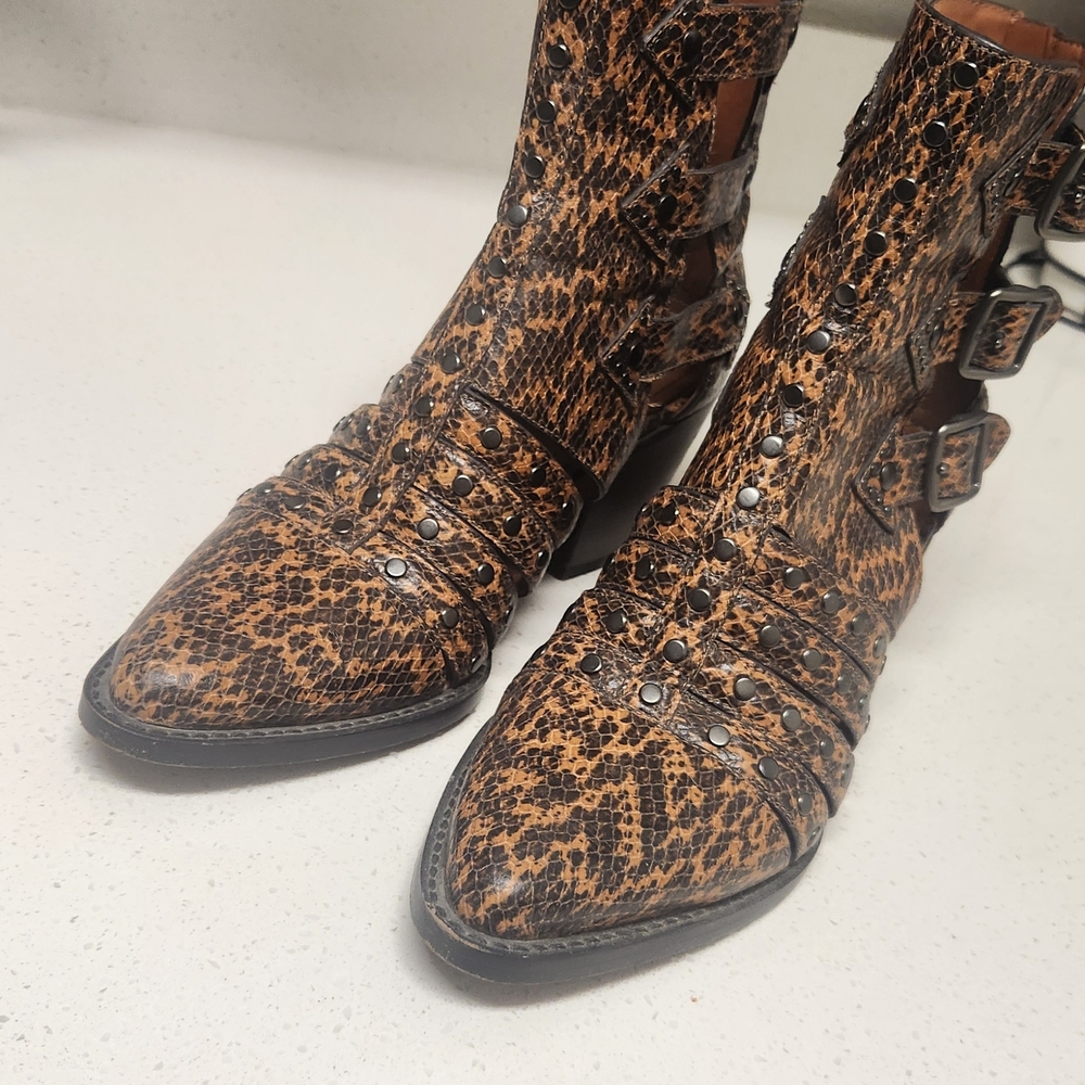 COACH Leopard Print Studded Ankle Boots